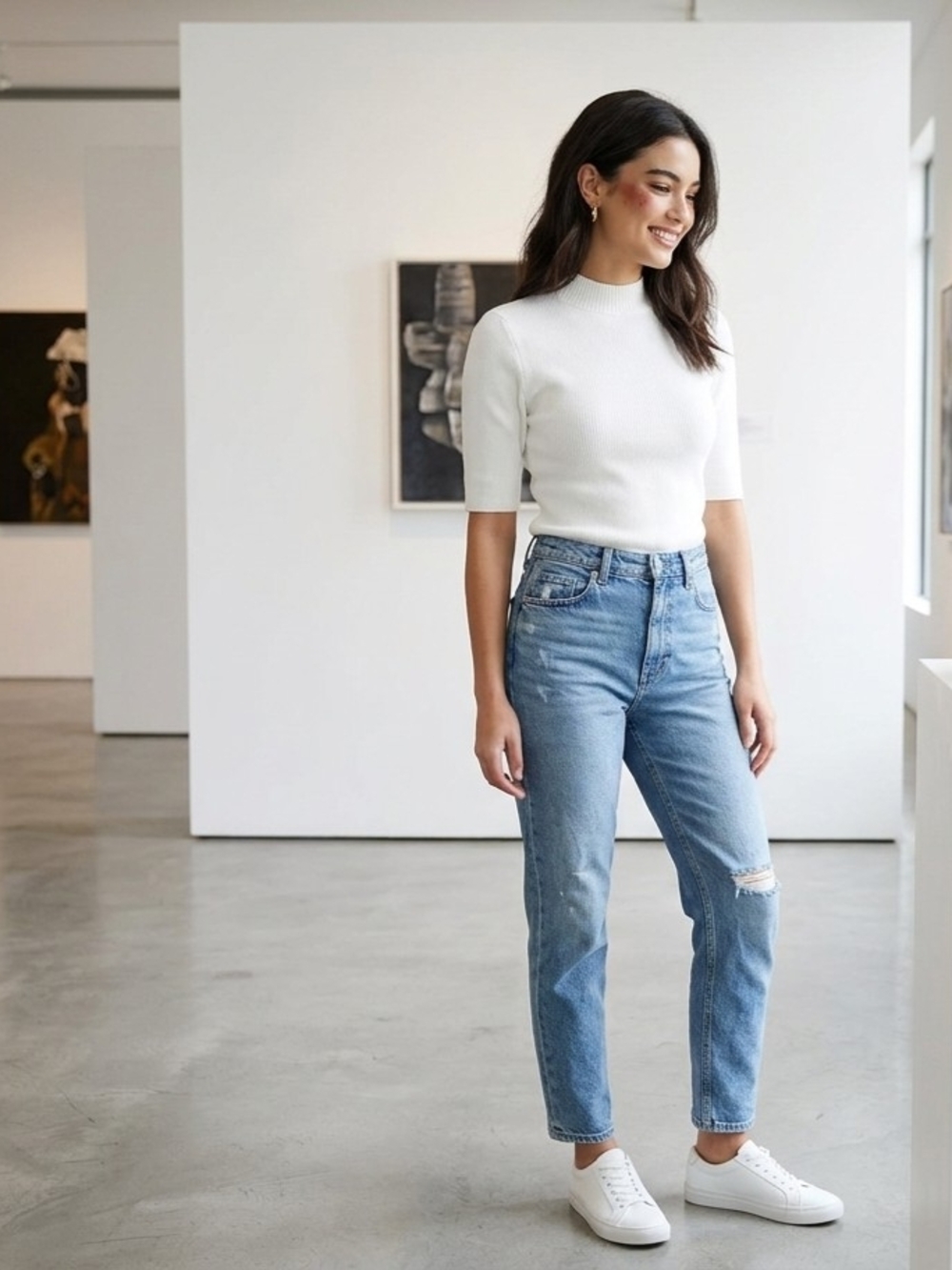 Forever 21 White Ribbed Crew Neck Sweater
